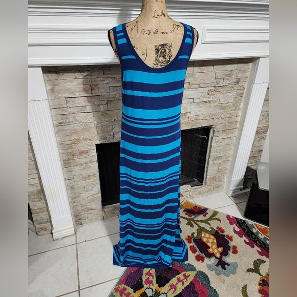 Calvin Klein blue and turquoise striped super soft beachy maxi dress size 14 - Picture 3 of 5